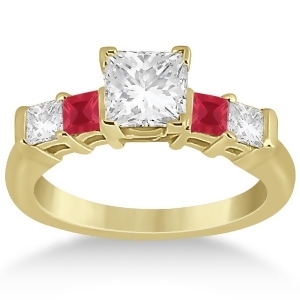 5 Stone Princess Diamond and Ruby Engagement Ring 18K Yellow Gold 0.46ct - All