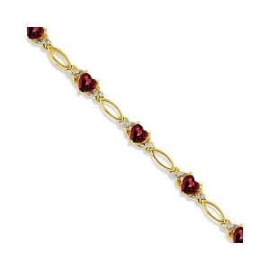Heart Shape Garnet and Diamond Link Bracelet 14k Yellow Gold 3.00ctw - All