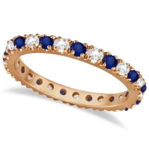 Diamond and Blue Sapphire Eternity Ring Guard Band 14K Rose Gold 0.51ct - All