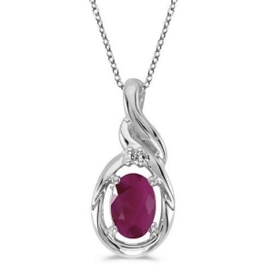 Oval Ruby and Diamond Pendant Necklace 14k White Gold 0.60ct - All
