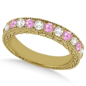 Antique Pink Sapphire and Diamond Wedding Ring 18kt Yellow Gold 1.05ct - All