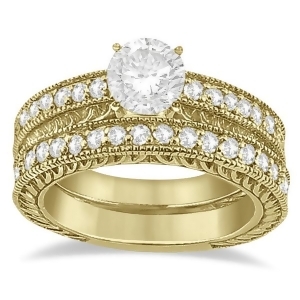 Vintage Filigree Diamond Engagement Bridal Set 18k Yellow Gold 0.35ct - All