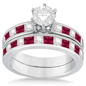 Channel Ruby and Diamond Bridal Set 18k White Gold 1.30ct - All