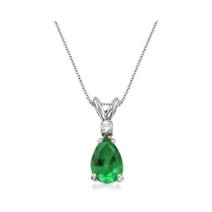 Pear Emerald and Diamond Solitaire Pendant Necklace 14k White Gold - All