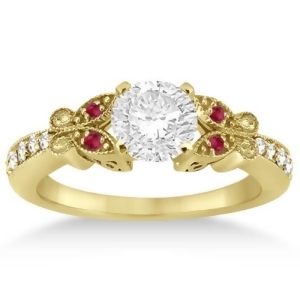 Butterfly Diamond and Ruby Engagement Ring 14k Yellow Gold 0.20ct - All