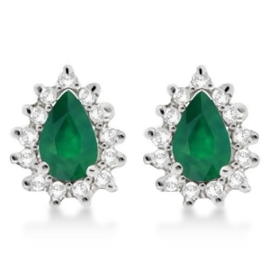 Emerald and Diamond Teardrop Earrings 14k White Gold 1.10ctw - All