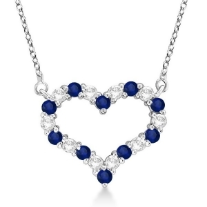 Open Heart Diamond and Sapphire Pendant Necklace 14k White Gold 1.30ct - All