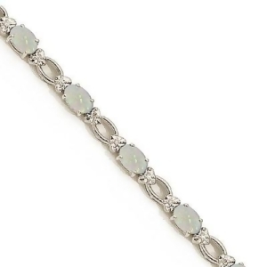 Oval Opal and Diamond Link Bracelet 14k White Gold 6.72 ctw - All