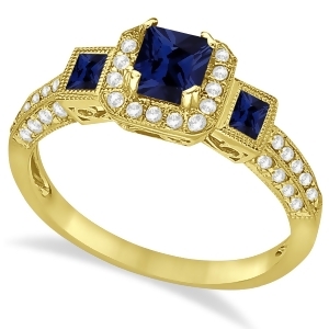 Blue Sapphire and Diamond Engagement Ring in 14k Yellow Gold 1.35ctw - All