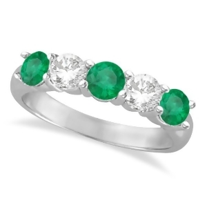 Five Stone Diamond and Emerald Ring 14k White Gold 1.95ctw - All