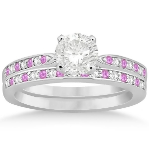 Pink Sapphire and Diamond Engagement Ring Set 18k White Gold 0.55ct - All
