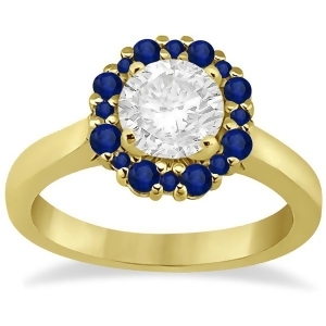 Prong Set Halo Blue Sapphire Engagement Ring 18k Yellow Gold 0.68ct - All