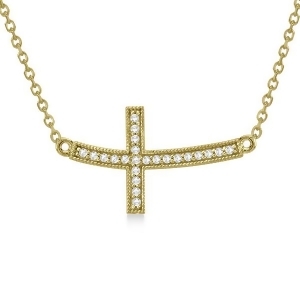Curved Diamond Sideways Cross Pendant Necklace 14k Yellow Gold 0.25ct - All