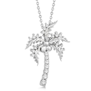 Diamond Palm Tree Pendant Necklace 14K White Gold 0.37ct - All