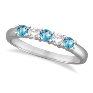 Five Stone Diamond and Blue Topaz Ring 14k White Gold 0.67ctw - All