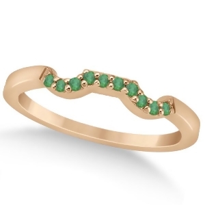 Pave Set Green Emerald Contour Wedding Band 14k Rose Gold 0.12ct - All