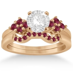 Ruby Floral Engagement Ring and Wedding Band 18k Rose Gold 0.50ct - All