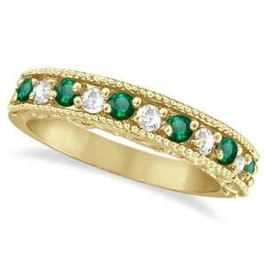 Emerald and Diamond Ring Anniversary Band 14k Yellow Gold 0.30ct - All