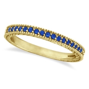 Blue Sapphire Stackable Ring Band With Milgrain Edges 14k Yellow Gold - All