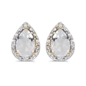 Pear White Topaz and Diamond Stud Earrings 14k Yellow Gold 1.70ct - All