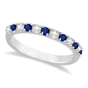 Diamond and Blue Sapphire Ring Anniversary Band 14k White Gold 0.32ct - All