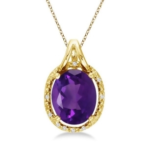 Oval Amethyst and Diamond Pendant Necklace 14k Yellow Gold 3.00ct - All