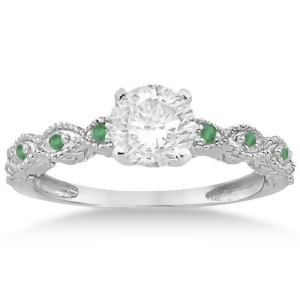 Vintage Marquise Emerald Engagement Ring 18k White Gold 0.18ct - All