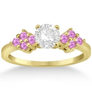 Designer Pink Sapphire Floral Engagement Ring 18k Yellow Gold 0.35ct - All