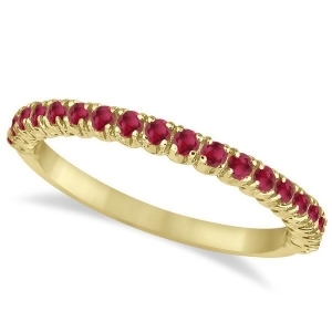 Half-eternity Pave-set Thin Ruby Stacking Ring 14k Yellow Gold 0.65ct - All