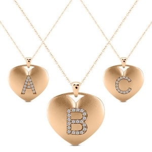 Heart-shape Diamond Block Letter Initial Necklace in 14k Rose Gold - All