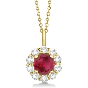 Halo Diamond and Ruby Pendant Necklace 14K Yellow Gold 1.69ct - All