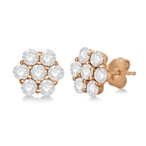 Flower Shaped Diamond Cluster Stud Earrings 14K Rose Gold 1.01ct - All
