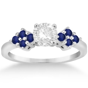Designer Blue Sapphire Floral Engagement Ring in Platinum 0.35ct - All