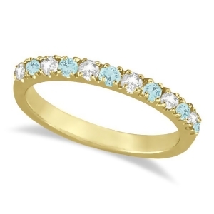 Diamond and Aquamarine Ring Guard Stackable Band 14k Yellow Gold 0.32ct - All