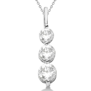 Three-stone Graduated Diamond Pendant Necklace 14k White Gold 0.75ct - All