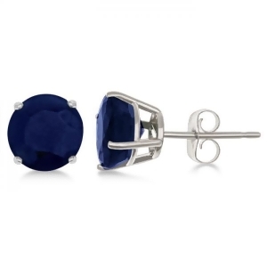 Blue Sapphire Stud Earrings Sterling Silver Prong Set 3.20ct - All