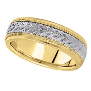 Hand Engraved Two Tone Wedding Band Carved Ring in 18k Gold 4.5mm - All