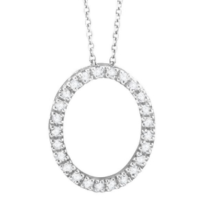 Diamond Oval Pendant Necklace 14k White Gold 0.25ct - All