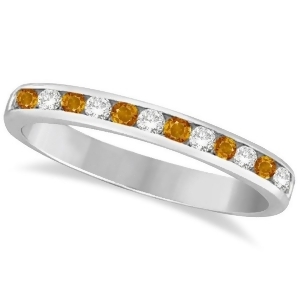Citrine and Diamond Semi-Eternity Channel Ring 14k White Gold 0.40ct - All