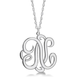 Personalized Single Initial Cursive Monogram Necklace Sterling Silver - All