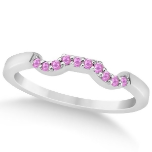 Pink Sapphire Pave Set Contour Wedding Band 18k White Gold 0.15ct - All