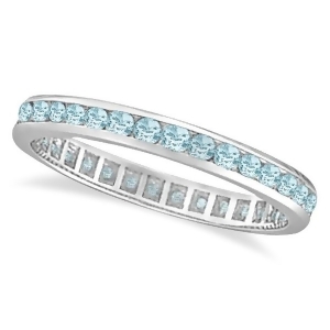 Aquamarine Channel-Set Eternity Ring Band 14k White Gold 1.08ct - All