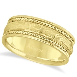 Fancy Carved Vintage Wedding Ring For Men 18k Yellow Gold 7.5mm - All