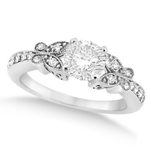 Round Diamond Butterfly Design Engagement Ring 14k White Gold 0.75ct - All