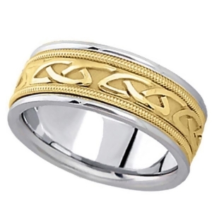 Hand Made Celtic Wedding Band in 14k Two Tone Gold 8mm - All