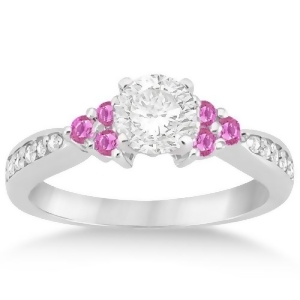 Floral Diamond and Pink Sapphire Engagement Ring 18k White Gold 0.30ct - All