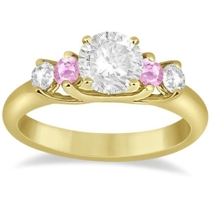 Five Stone Diamond and Pink Sapphire Engagement Ring 18k Yl Gold 0.50ct - All