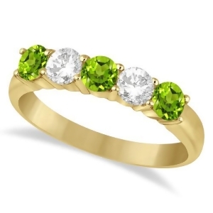 Five Stone Diamond and Peridot Ring 14k Yellow Gold 1.36ctw - All