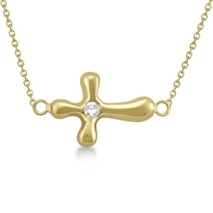 Rounded Sideways Diamond Cross Pendant Necklace 14k Yellow Gold .05ct - All