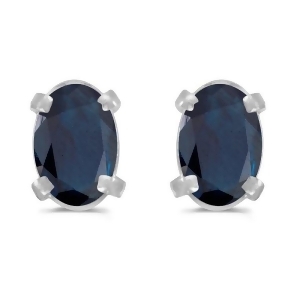 Oval Sapphire Stud Earrings in 14k White Gold 1.20 cttw - All
